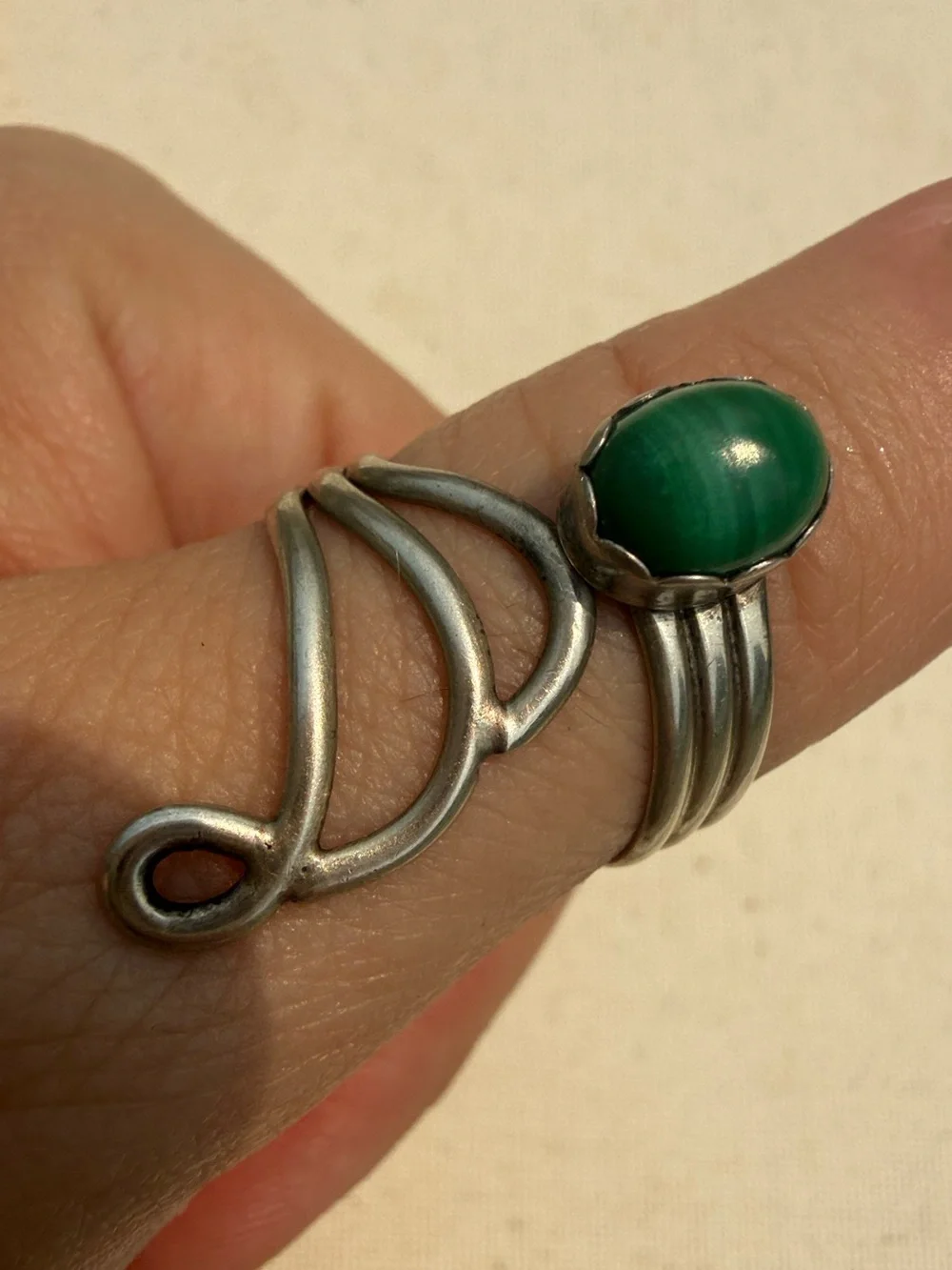Sterling Silver Green Machalite Stone Ring size 8